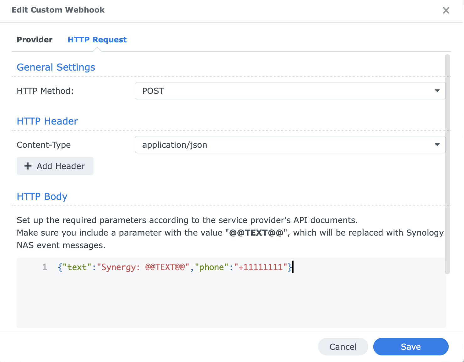 HTTP Settings Configuration